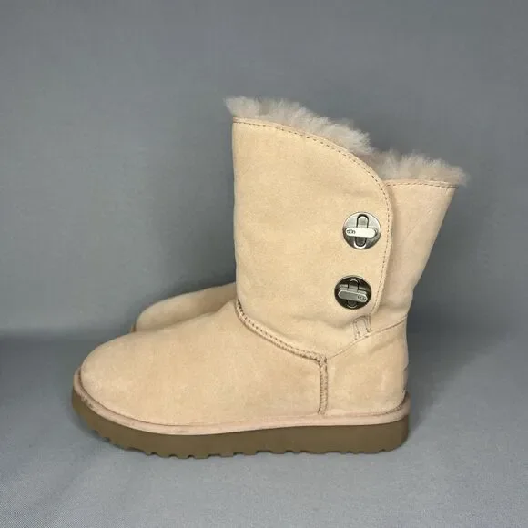 Womens UGG Boots Sz 8 Turn Lock Suede Wool Pinkish Tan Blush Amber #1094933 Boho - Picture 5 of 16